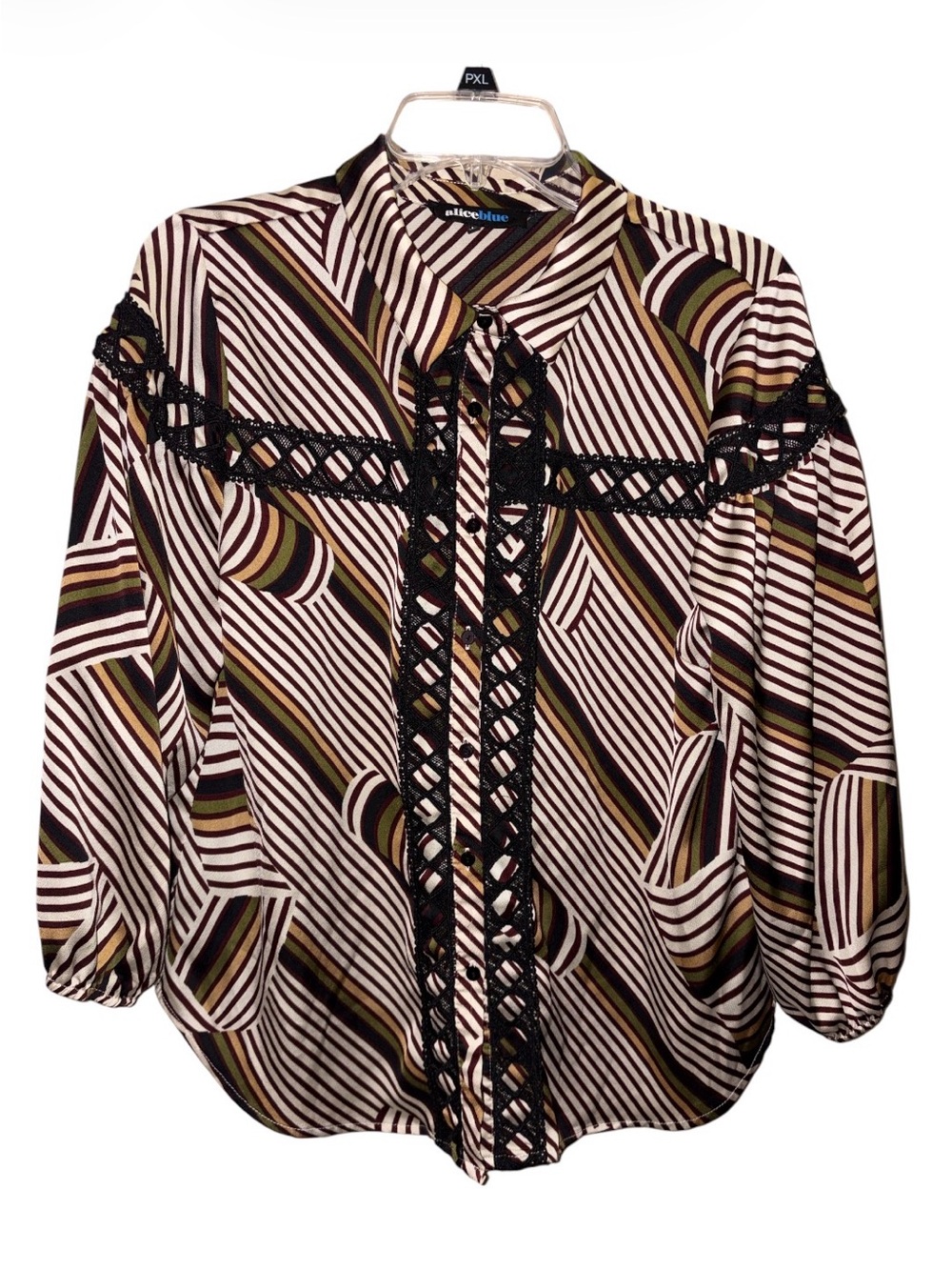 Alice Blue Abstract Striped Blouse with Crochet Detail L - Picture 3 of 9